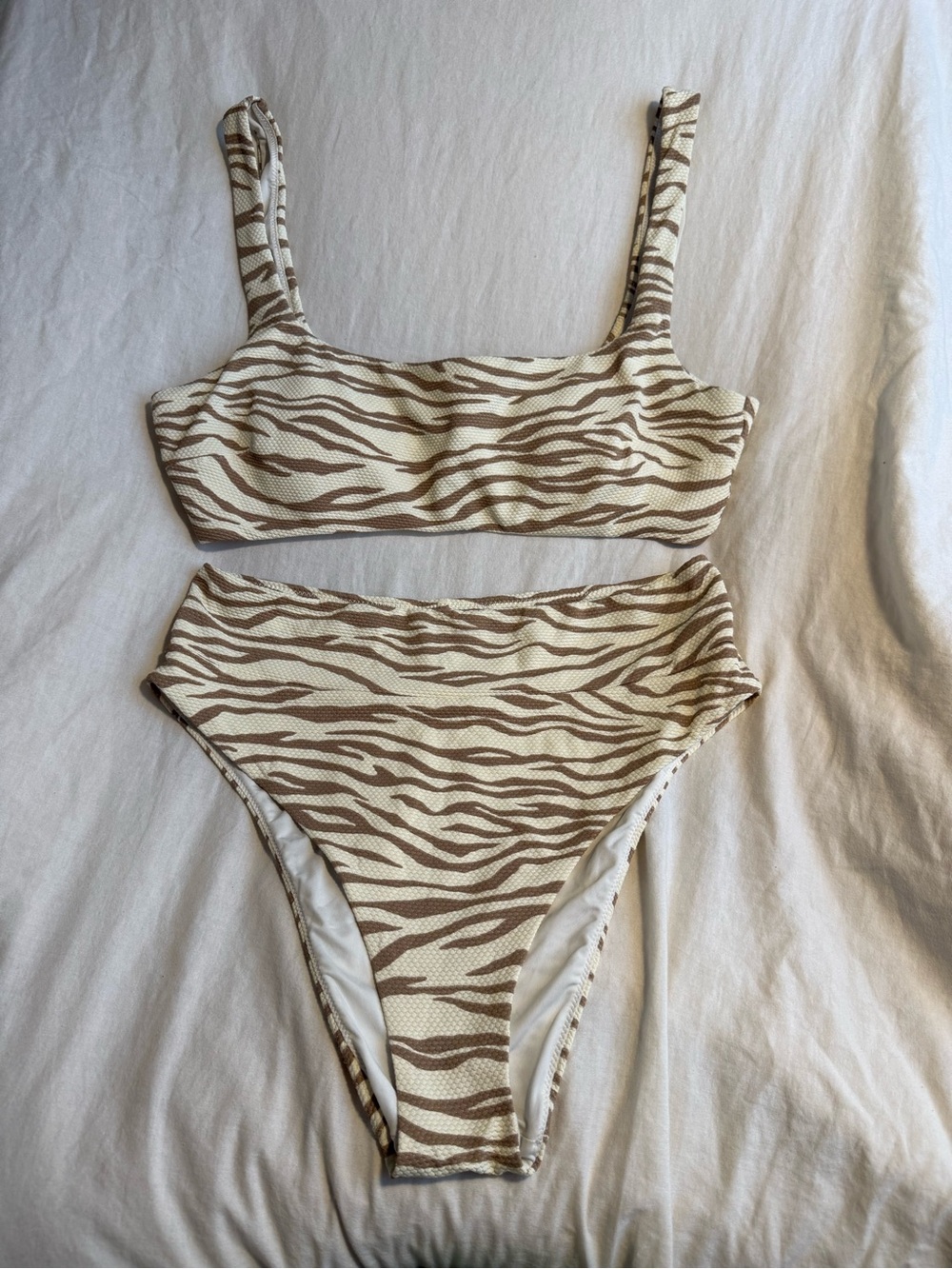 aerie Neutral Zebra-Striped High Cut Bikini Set